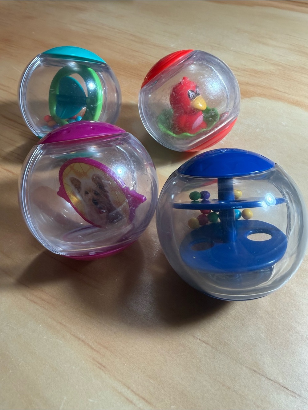 Clear Activity Rattle Balls Toy Set - Blue, Pink, Red, Teal Accents
